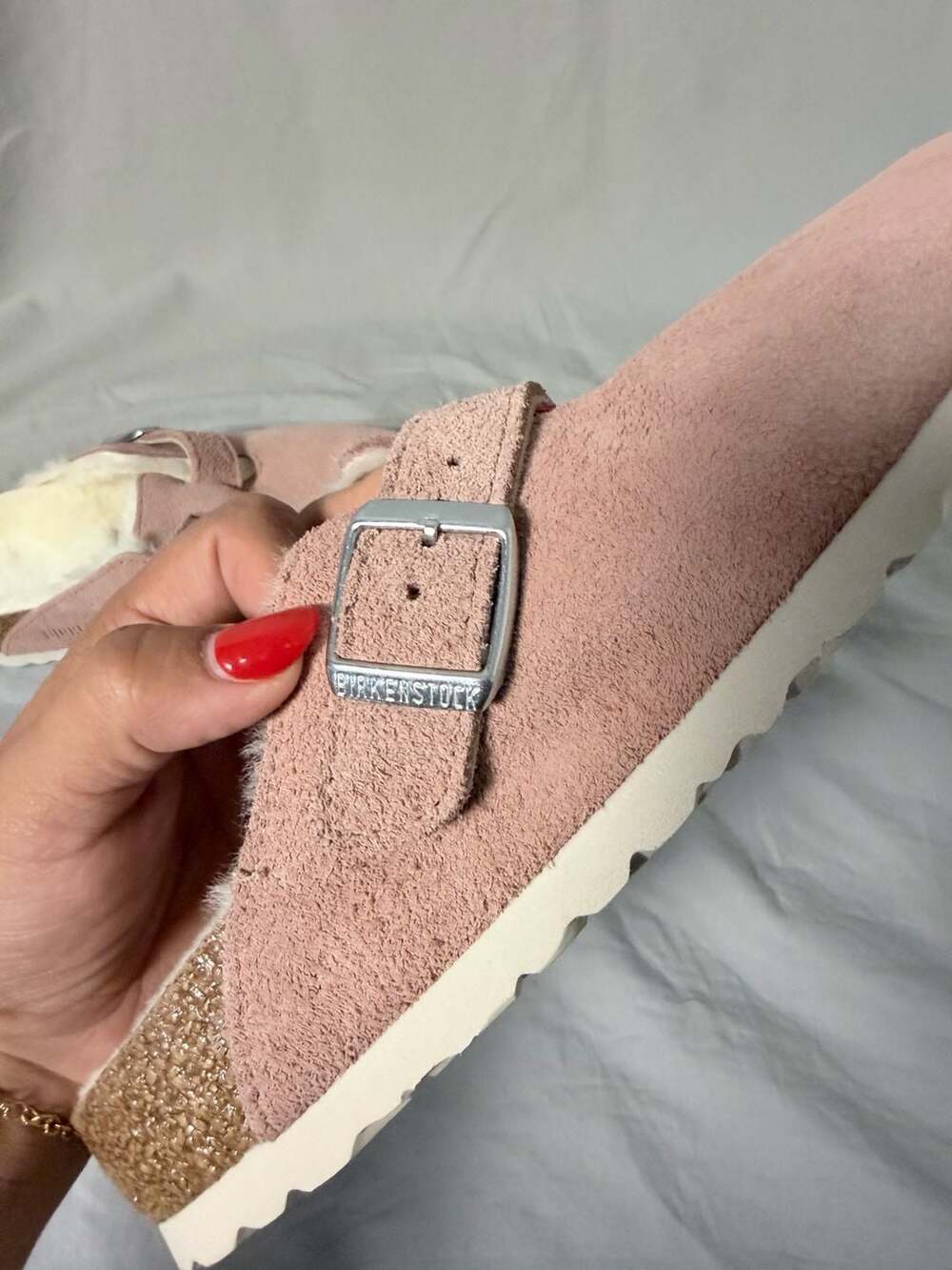 Birkenstock Boston Shearling Lined Suede Clogs in Pink Clay - Picture 4 of 8